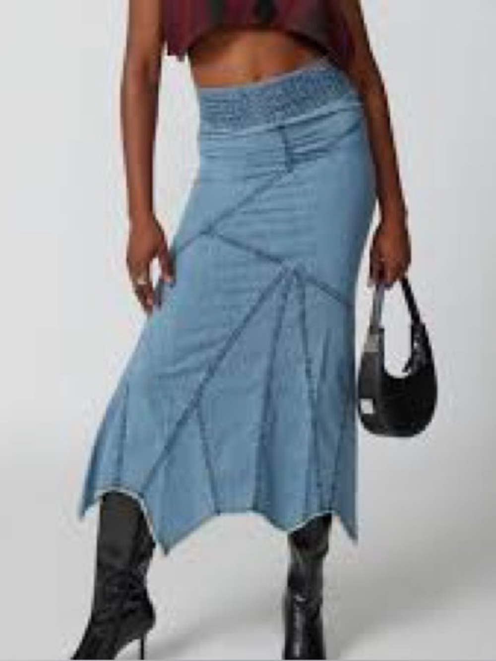 Urban Outfitters Evie Seamed Denim Hi Rise Midi Skirt Size XS NWTS